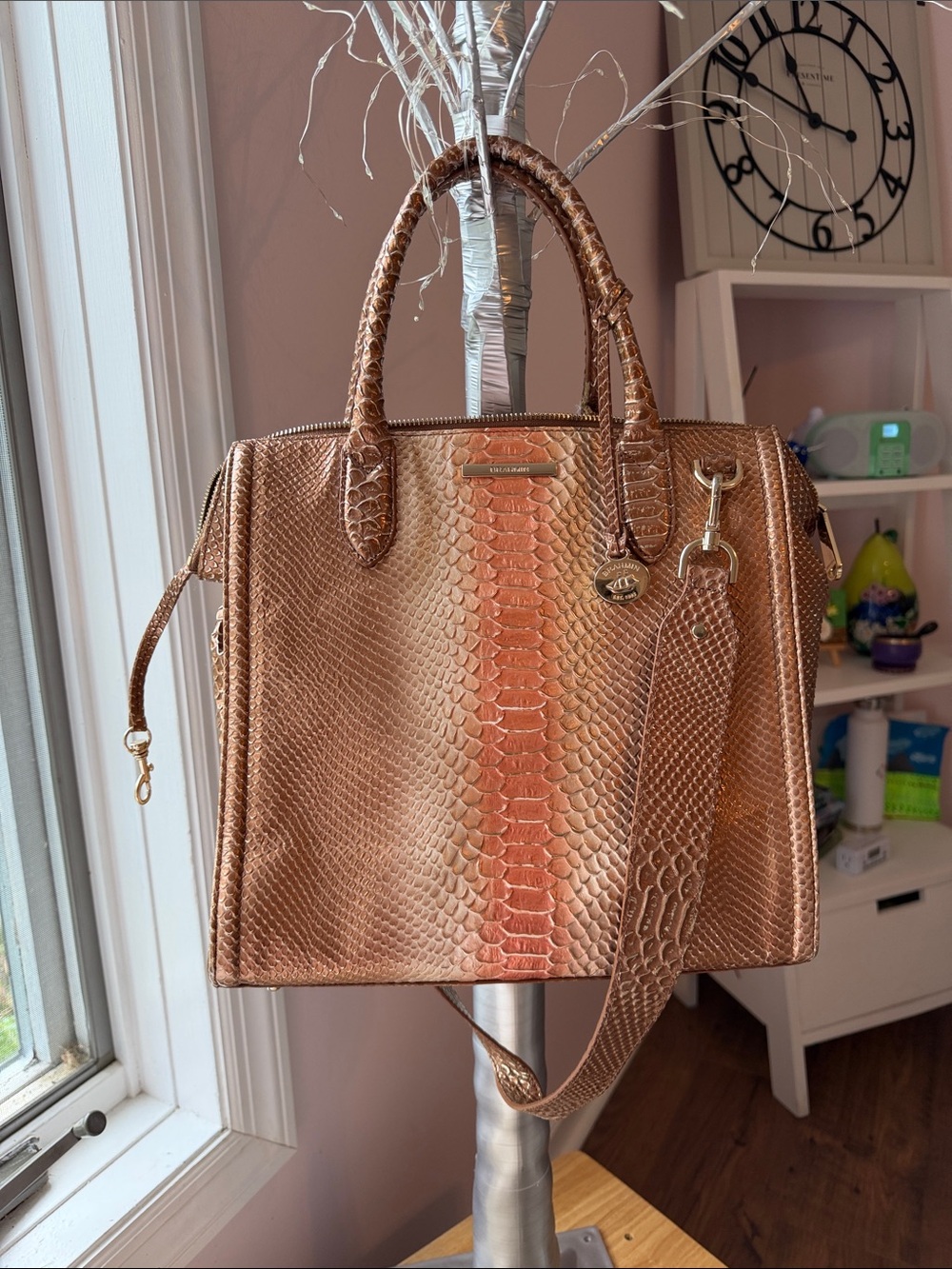 Brahmin Rose Gold Python-Embossed Satchel